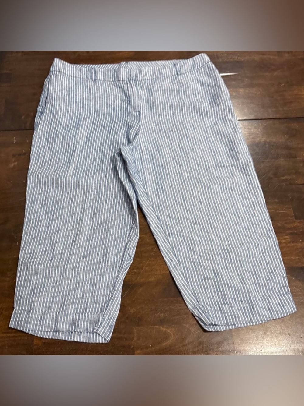 Chico's Blue & White Stripe 100% Linen Crop Pants Chicos 4 = Women's Size 20 XXL